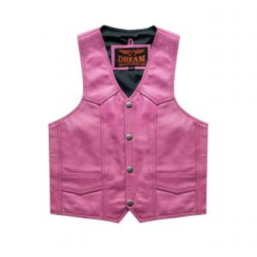 pink KIDS leather motorcycle vest
